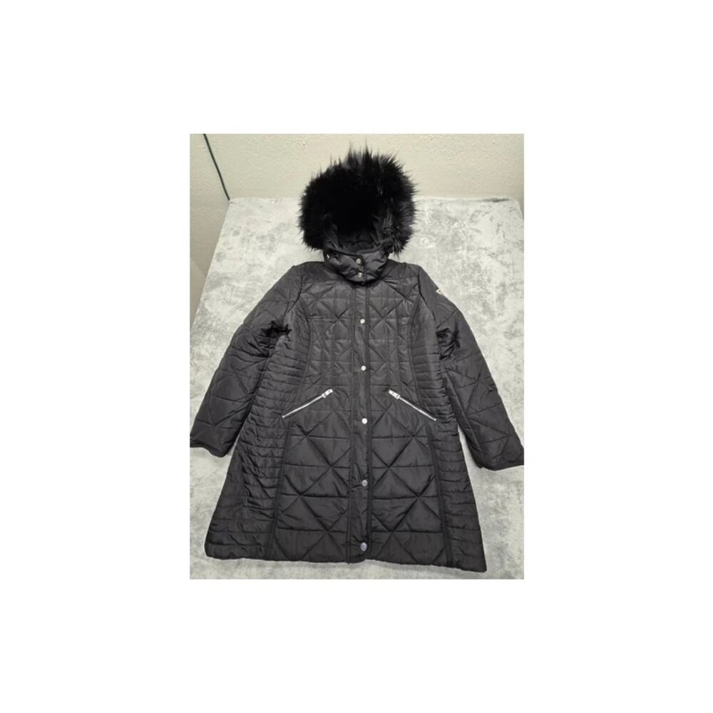 Guess Parka Womens Black‎ XL Hooded Full Zip/Snap 22KMP504 Polyester